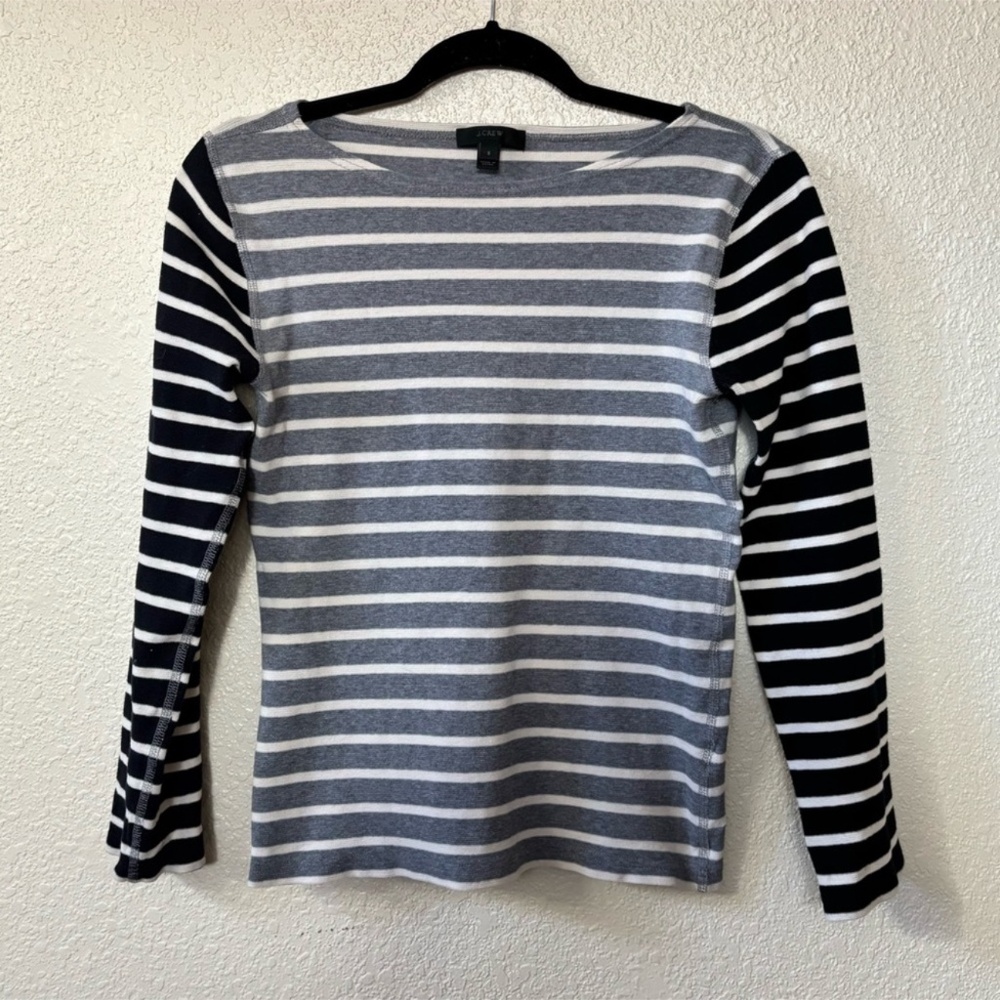 J. Crew Gray & Black Striped Contrast Color Block Knit Top Small